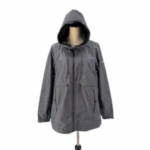 Columbia Women's Lillian Ridge II Black Hooded Waist Cinch Pockets Rain Jacket